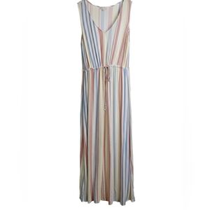 Hem & Thread Pastel Multi-Stripe V-Neck Maxi Dress